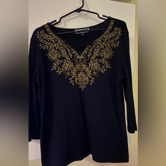 Karen Scott Tops - Karen Scott Elegant Black and Gold Embroidered Women's Top M